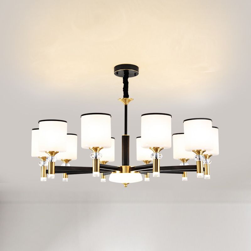 Cylinder Shade Chandelier Lighting American Style Glass Pendant Light for Living Room