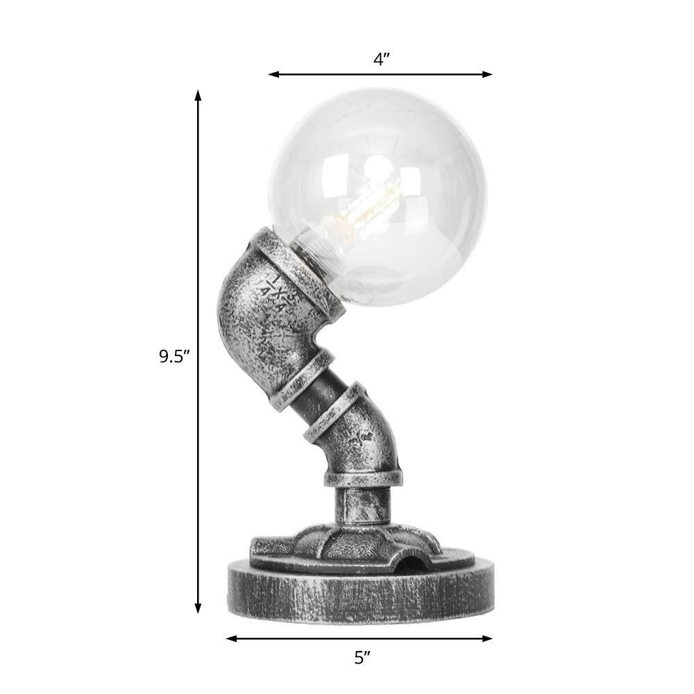 Globe Clear/Amber Glass Task Lighting Industrial Single Bulb Living Room Desk Lamp in Antique Silver