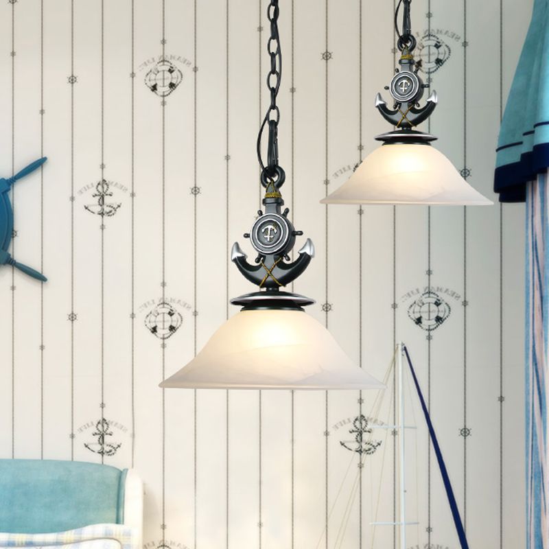 Bell Opal Glass Hanging Light Modernist Style Modernist 1 Testa Blu/Bianco Luce a sospensione con ancoraggio DECO