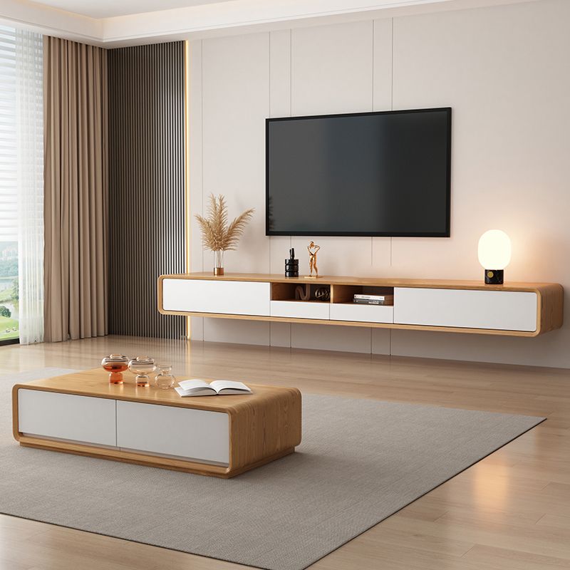 Contemporary TV Stand Open Storage Engineered Wood TV Media Console with Drawers