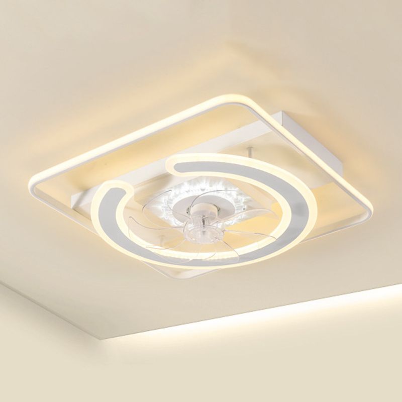 Contemporary LED Ceiling Fan - Brass / White Square Fan Light