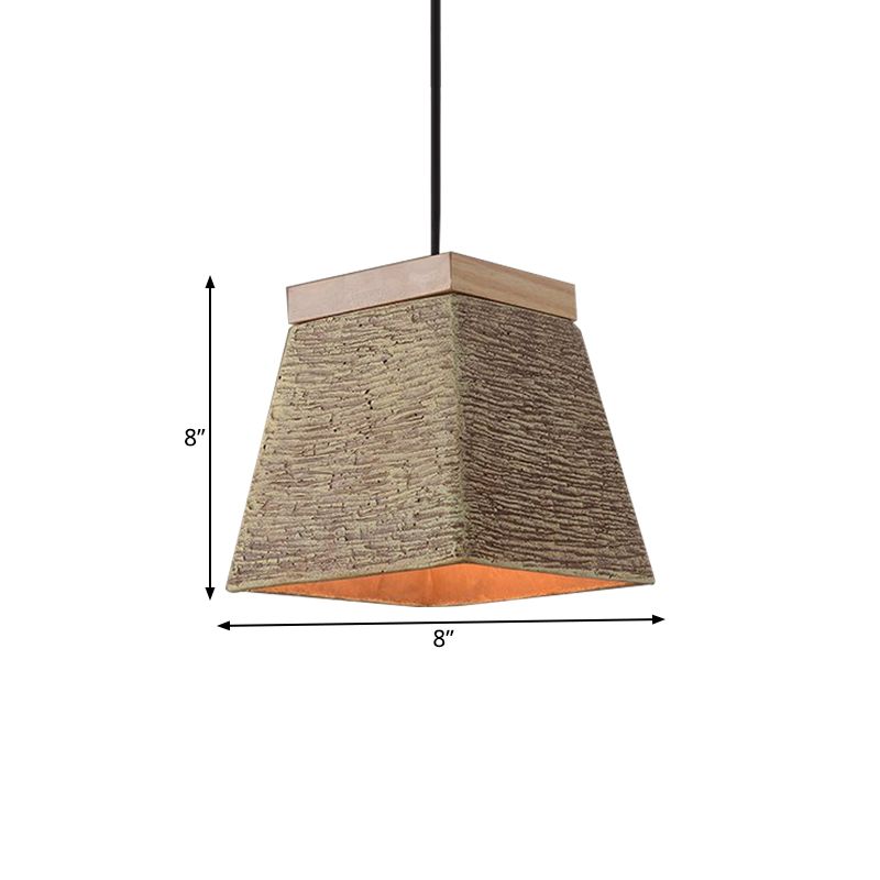 Brown 1 Bulb Ceiling Lighting Vintage Cement Trapezoid Hanging Lamp Fixture with Wood Top