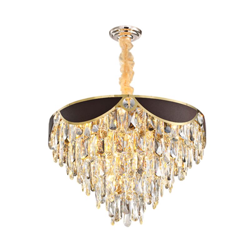 6 Heads Dining Room Pendant Chandelier Modern Black Hanging Light Kit with Tapered Crystal Shade