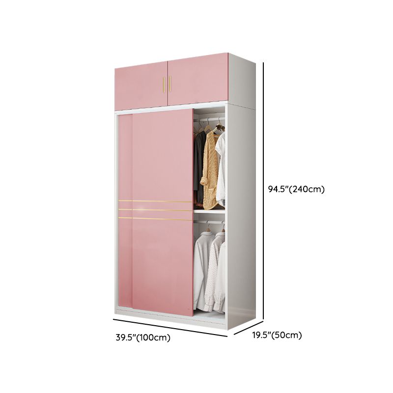 Pink Hanging Clothes Rack Wooden Wardrobe Armoire with Lower Storage Drawers