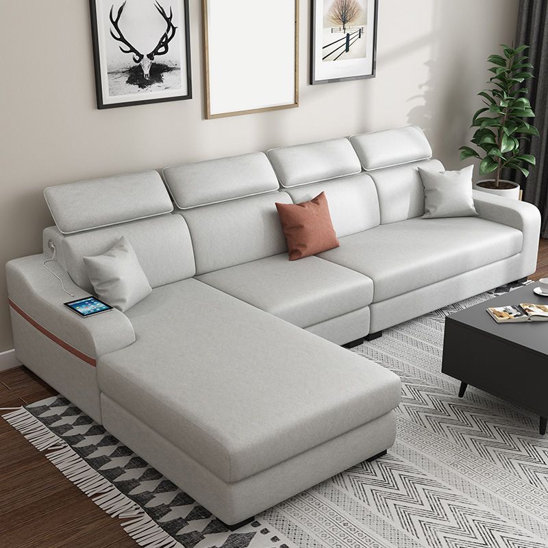 Contemporary Faux Leather/Fabric L-Shape Sofa with Pillow Top Arm