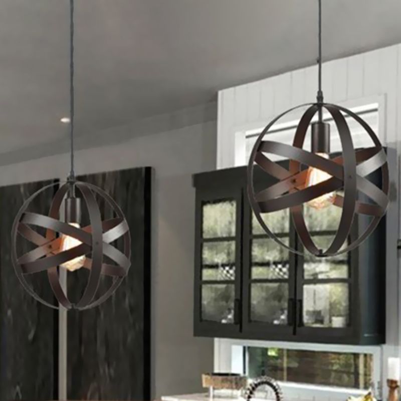 Orbit Metal Hanging Light Fixture Modern 1 Head Living Room Hanging Lamp with Wire Frame in Black