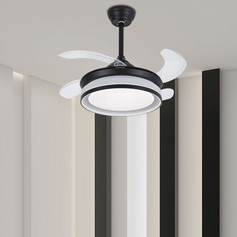 LED Ceiling Fan Lighting in White / Black Finish Drum Shape Fan Fixture