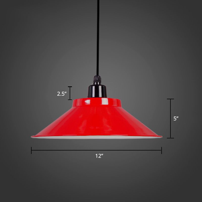 1-Light Ceiling Suspension Lamp Loft Conical Metal Hanging Light with Rolled Edge