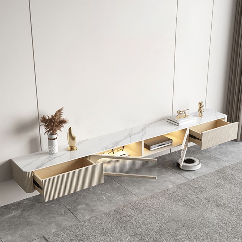 Contemporary Media Console Floating Stone Stand Console with Doors