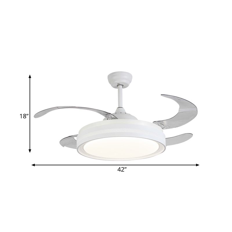 42" Width White Ring Ceiling Fan Lamp Modernism Acrylic LED Bedroom Semi Flush Mount Light Fixture with 4 Blades, Remote/Wall Control/Remote and Wall Control