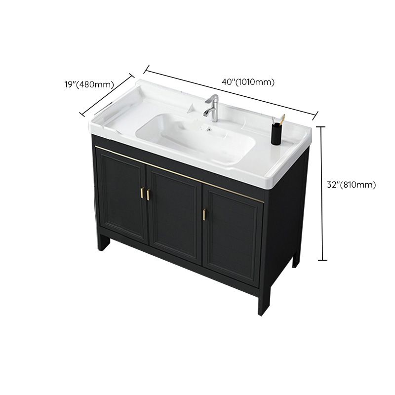 Modern Metal Sink Cabinet Mirror Wall-Mounted Bathroom Vanity Cabinet in Black