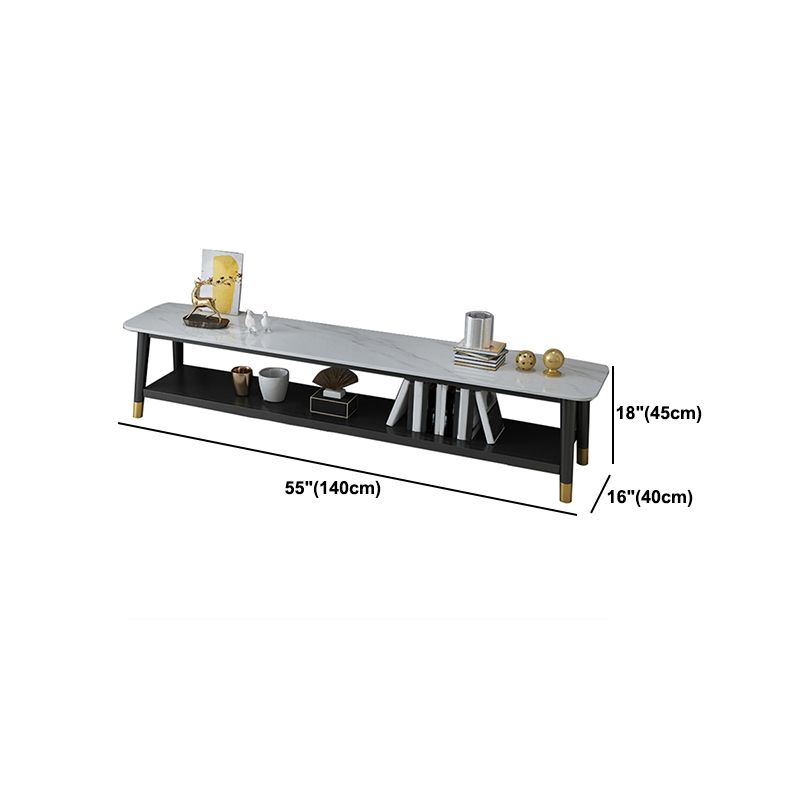 Contemporary Metal TV Stand Console Slate Top TV Media Stand with Shelf