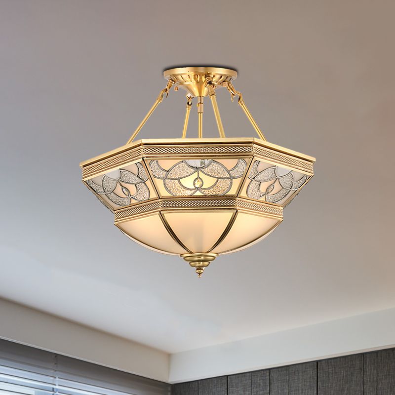 Messing kom semi spoeling mount vintage matglas 4 lichten woonkamer semi -spoeling verlichting