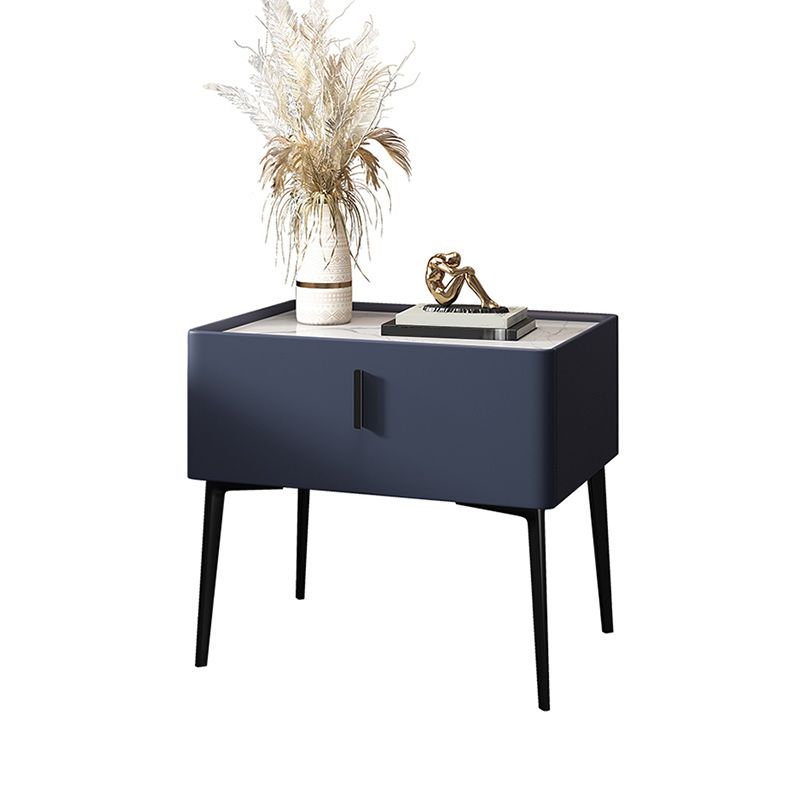 Leather Nightstand with 4 Legs Stone Top Night Table with Drawer