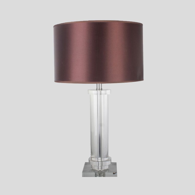 Contemporary 1 Bulb Task Lighting Brown Cylindrical Small Desk Lamp with Fabric Shade