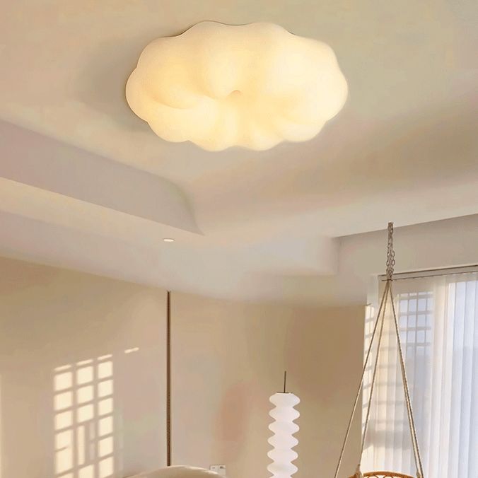 Pumpkin Shape Flush Mount Ceiling Light Fixture Modern Flush Mount in White Finish