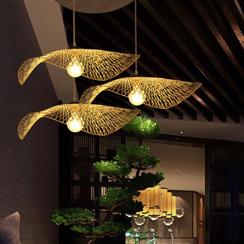 Lotus Leaf Bamboo Pendant Light Contemporain Single Suspension Suspension Suspension