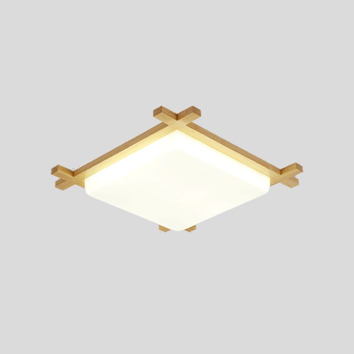 Wooden LED Flush Mount in Modern Simplicity Square Ceiling Light in Log Color