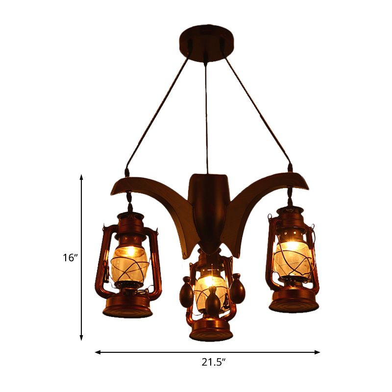 Industriële kerosine kroonluchter lamp 3 lichten helder glas hangend plafondlicht in donker hout voor woonkamer