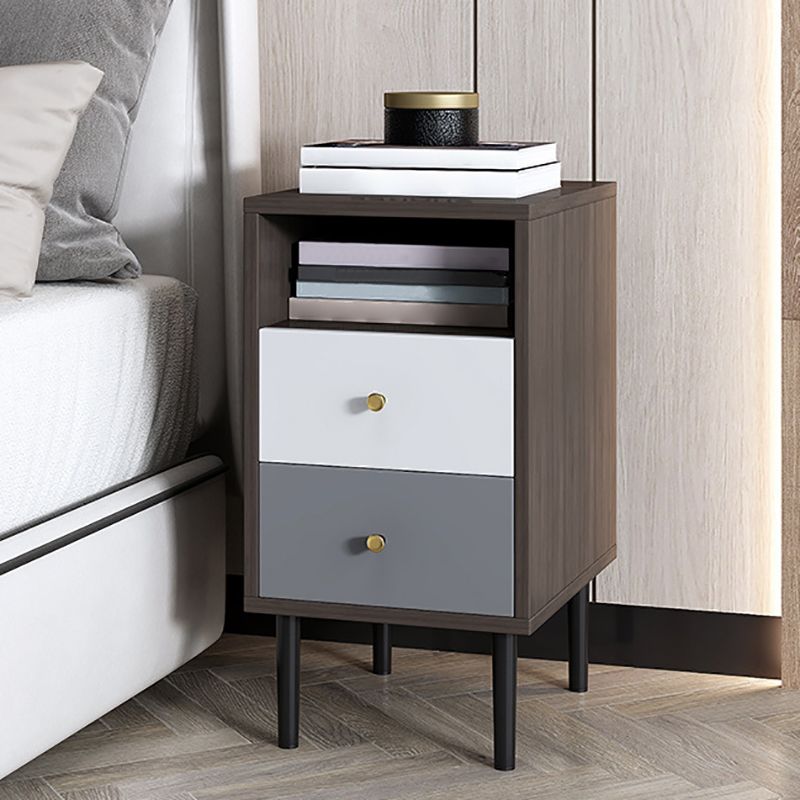 Contemporary Bed Nightstand Open Storage Night Table with 2 Drawers