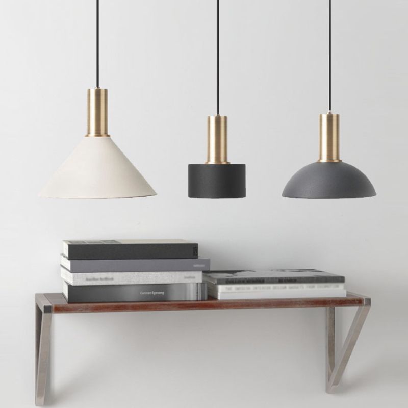 Nordic 1 Bulb Hanging Lamp Black and Gold Round/Cone/Cylinder Drop Pendant with Iron Shade for Kitchen