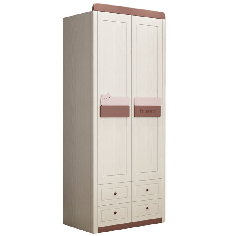 Contemporary Coat Locker Solid Wood Cloth Rod Included Wardrobe Closet with 4 Drawers