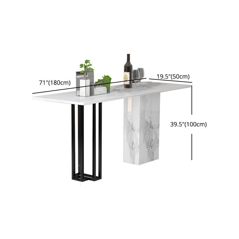 Industrial Black Steel Bar Dining Table White Stone Top Rectangle Indoor Bistro Table