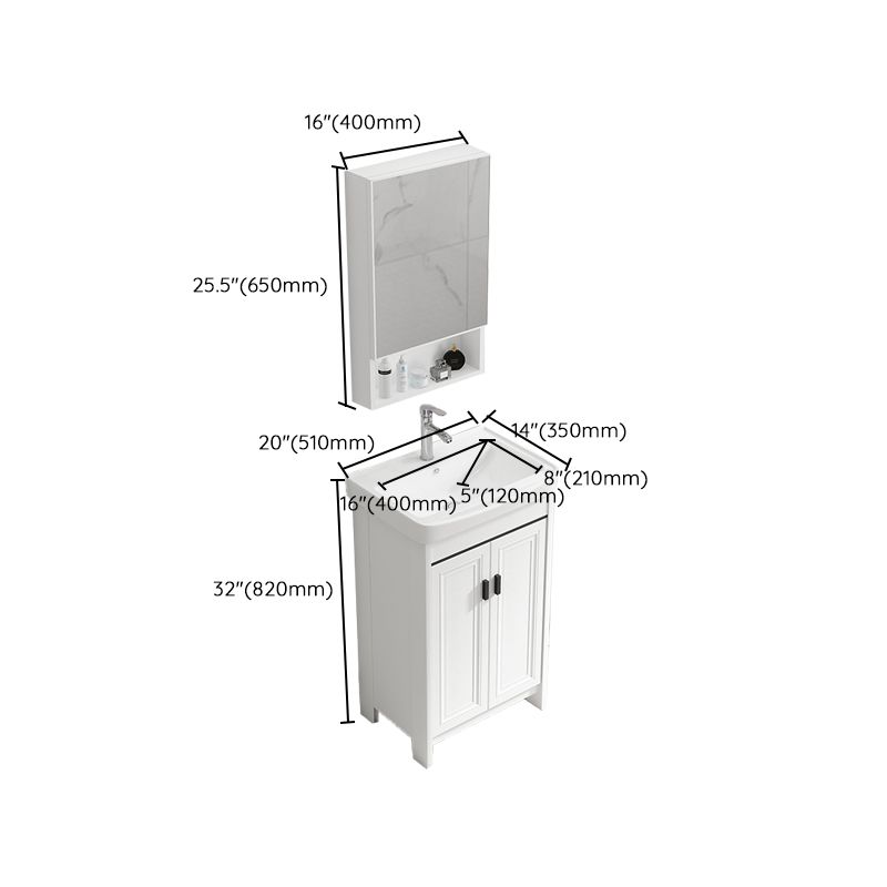 Bathroom Vanity Single Sink White Metal Frame Freestanding Bathroom Vanity with Door