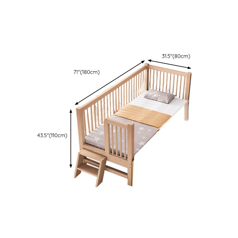 Modern Nursery Crib with Guardrail Washed Natural Wood Beech Nursery Bed