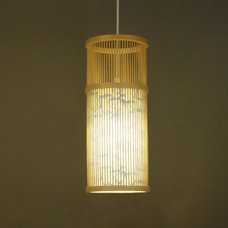 Cylindrical Restaurant Pendant Light Bamboo 1 Head Chinoiserie Hanging Light