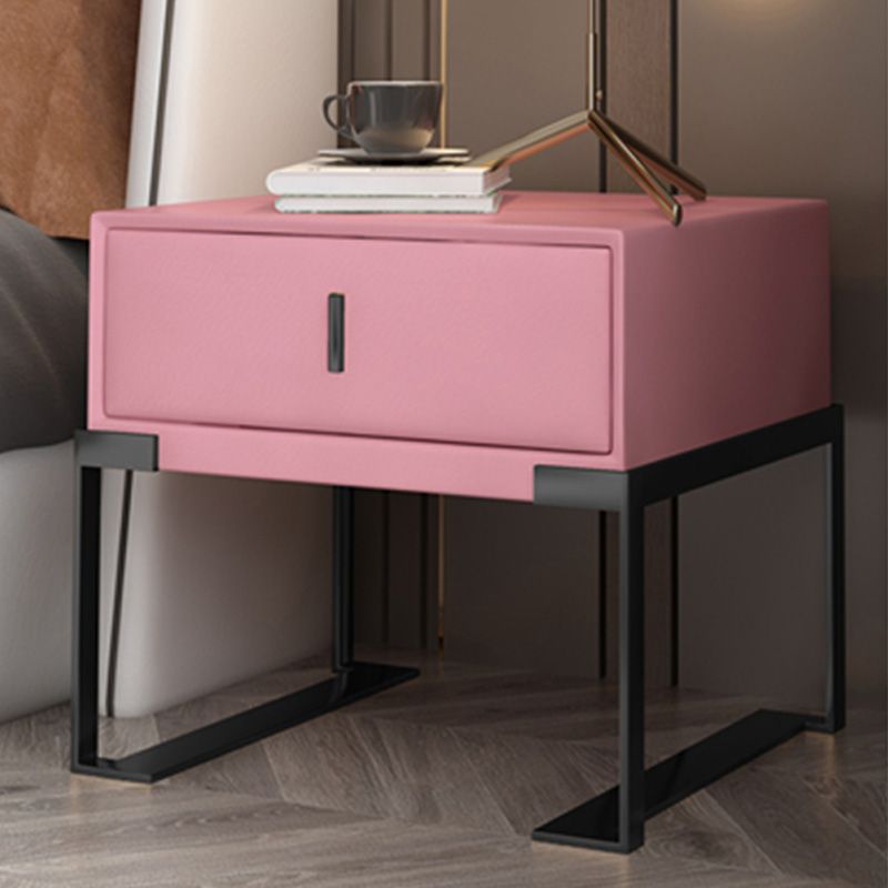 Leather 1 Drawer Nightstand Contemporary Night Table with Metal Legs