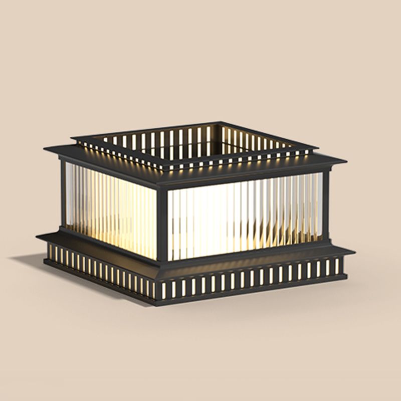 Metal Rectangular Shape Outdoor Lights Modern 1-Light Solar Pillar Lamp in Black