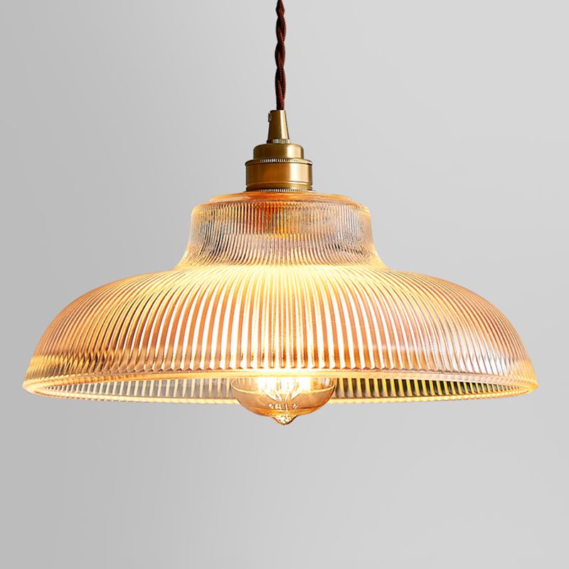 Retro Industrial 1 Light Pendant Prismatic Clear Glass Dome Pendant Lamp for Coffee Shop