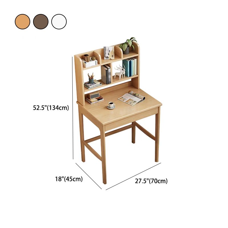 Modern Solid Wood Office Desk Bedroom Task Desk with 5 Shelfs and 1 Drawer