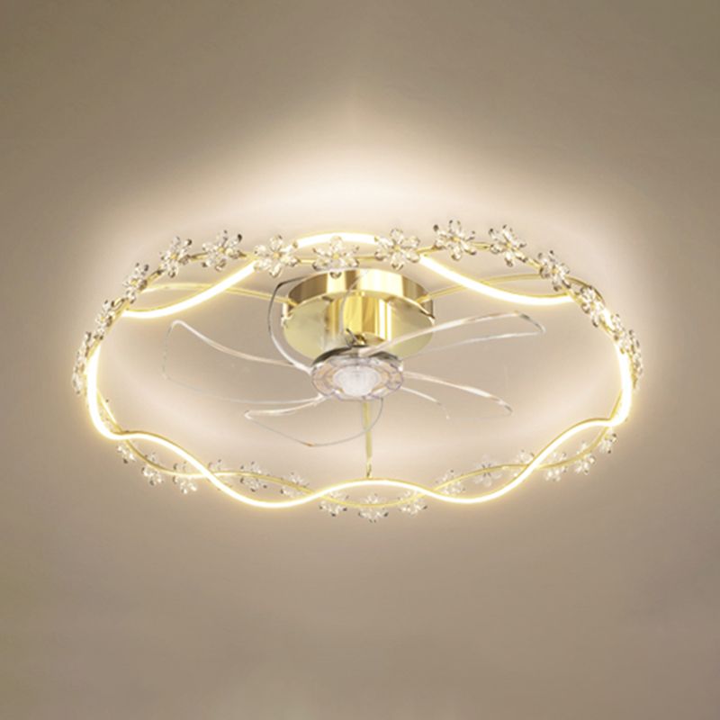 Modern Round Fan Lighting Fixture in Gold Metal and Acrylic LED Ceiling Fan