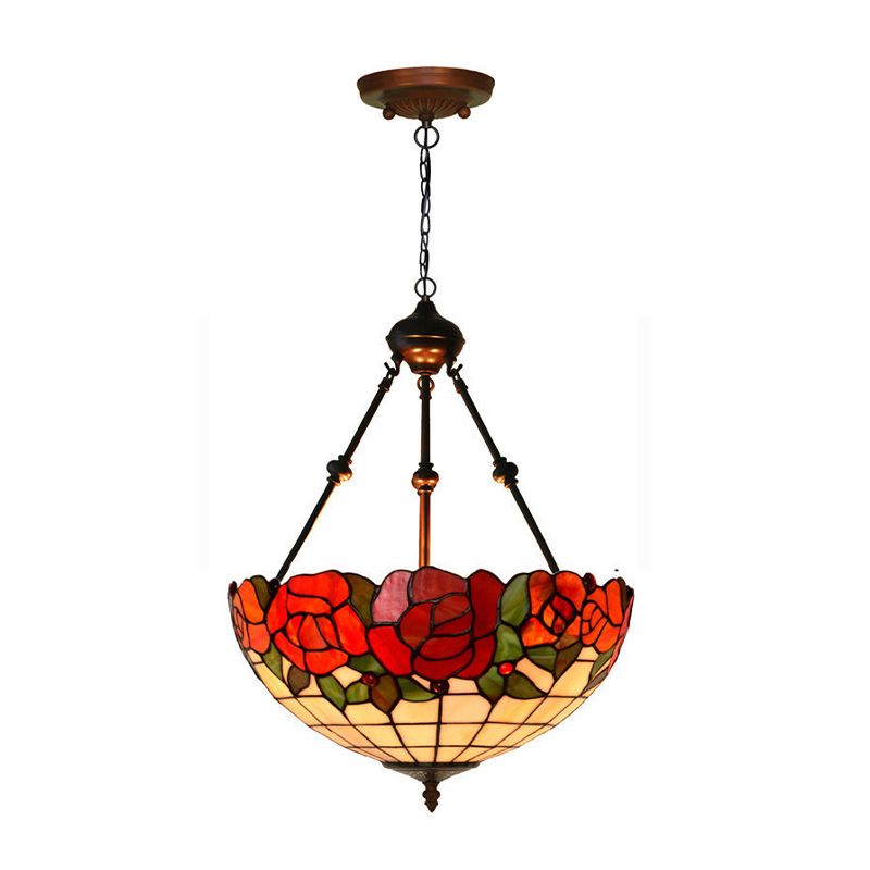 Red/Blue Flower Chandelier Light Fixture Mediterranean 2 Lights Hand Cut Glass Pendant Lamp