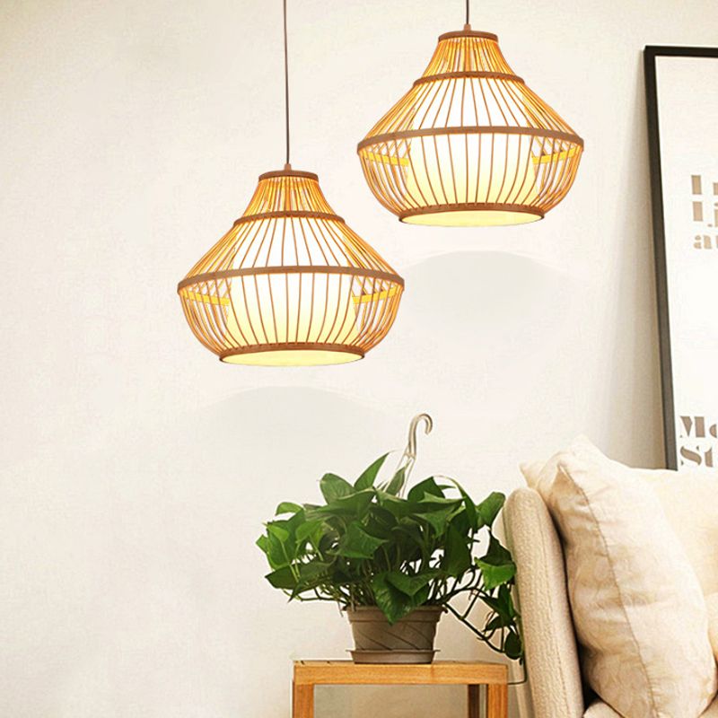 Bamboo Lantern Hanging Pendant Light Asian Single Bulb Pendant Light for Restaurant, 16"/18" Diameter