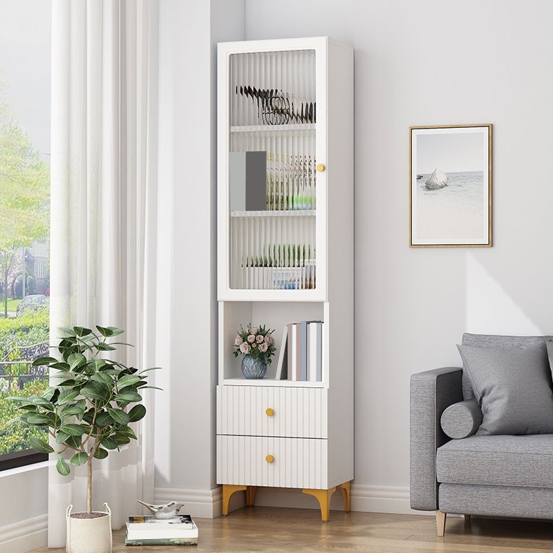 White and Black Accent Cabinet Glass Paned Storage Cabinet with Doors