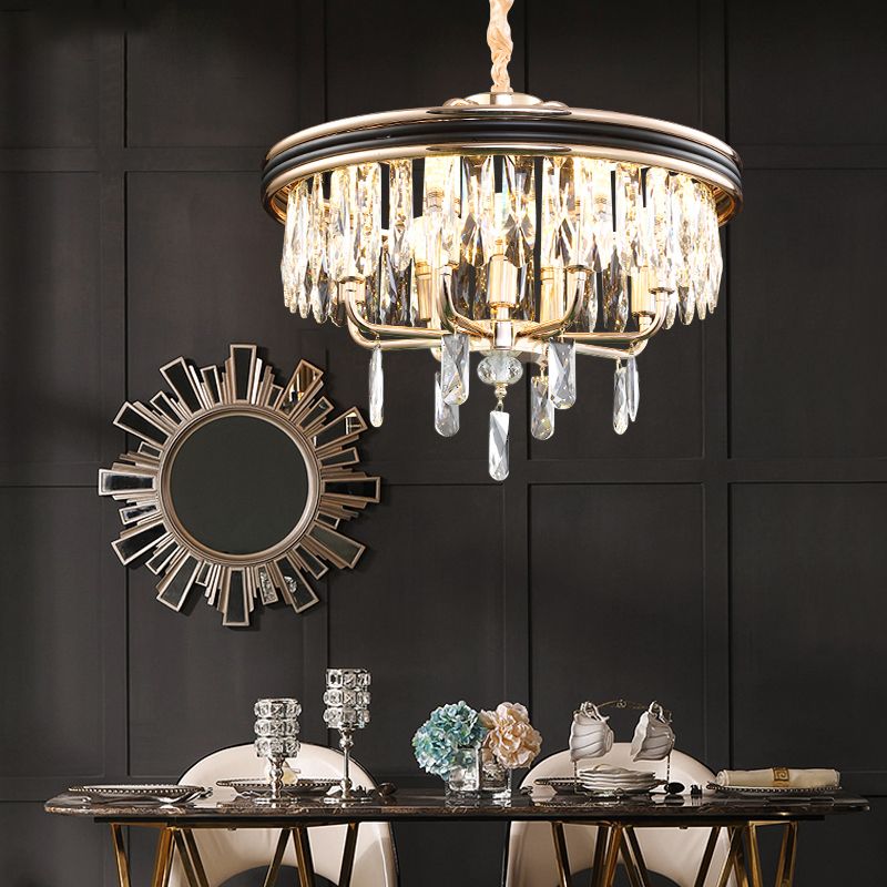 Modern Drum Ceiling Light Crystal Block 7/9 Lights Gold Chandelier Light, 18"/21.5" Wide