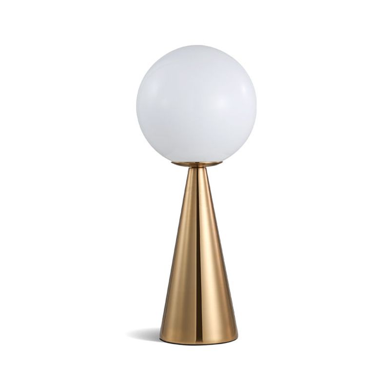 Postmodern Single-Bulb Night Lamp Gold Cylinder/Ball/Tapered Plug-in Table Light with Frosted White/Clear Glass Shade