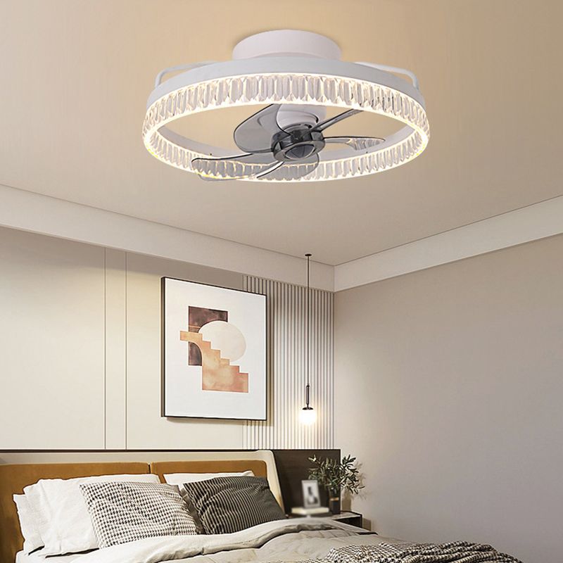 Round Shape Metal Ceiling Fans Modern Style Single Light Flush Ceiling Fan