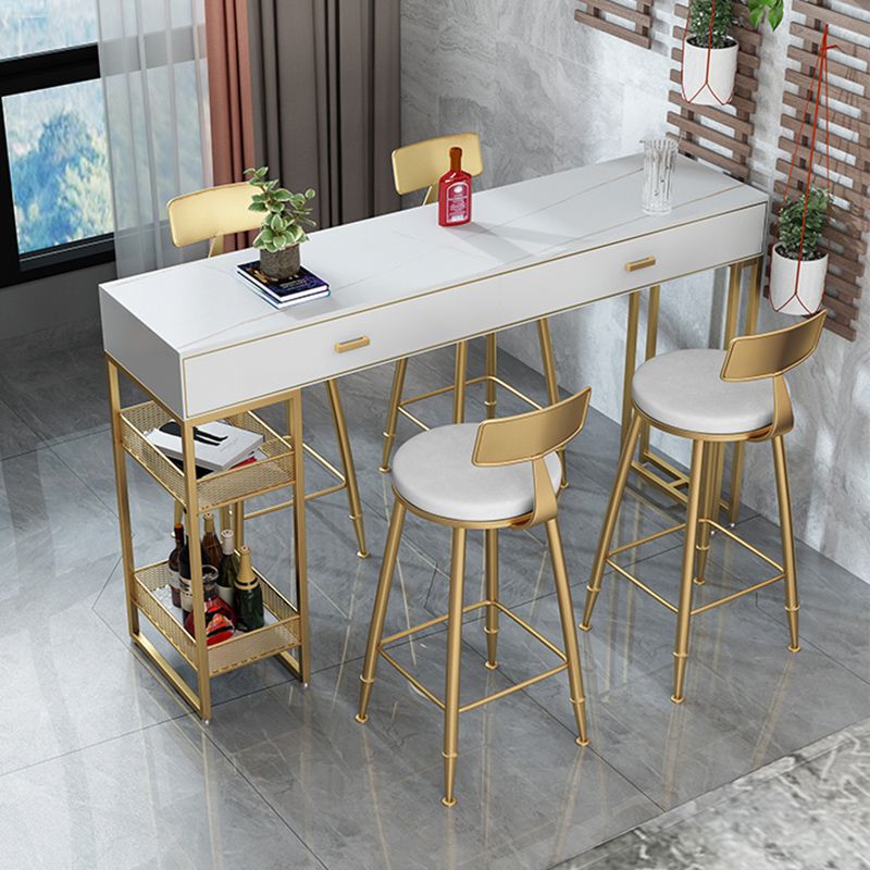 Sintered Stone Bistro Bar Table Gold Frame Base Bar Table with Drawers