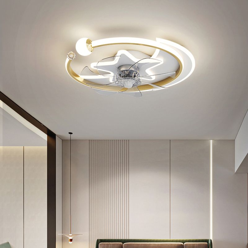 Modern Interior LED Ceiling Fan in 3 - Colors Metal and Acrylic Fan Lighting Fixture