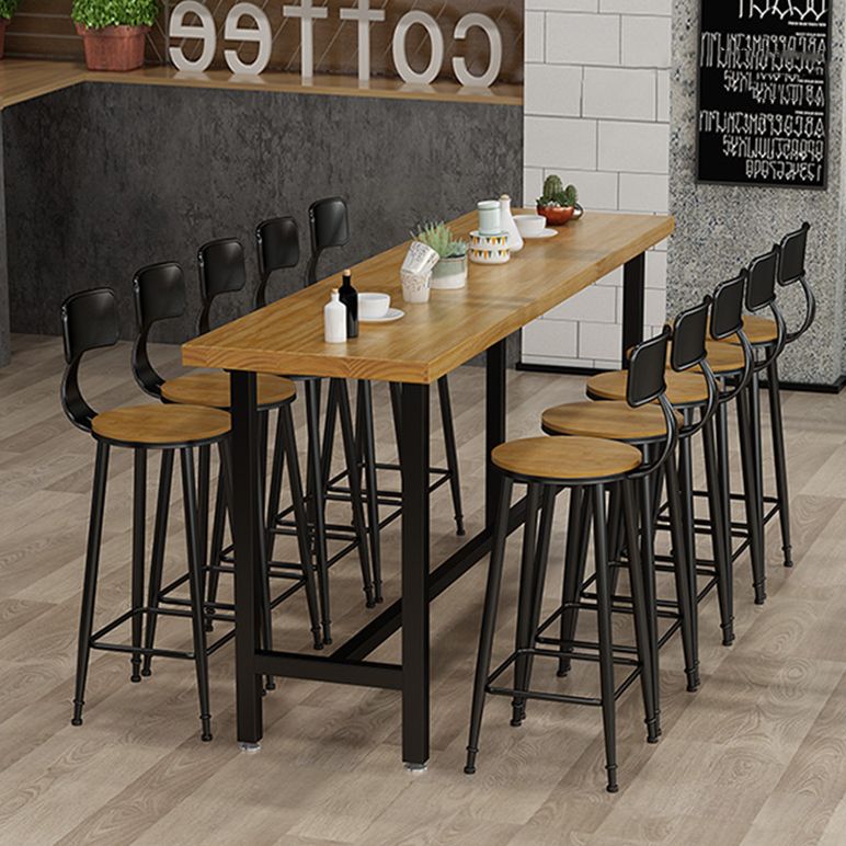 Rectangular Pine Wood Top Bar Table Industrial Bistro Table with Trestle Base in Black