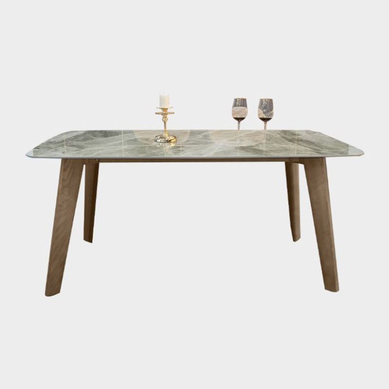 Skandinavischer Stil rechteckiger Sinterstein Tisch Braune Beine Esstisch mit Holzbasis