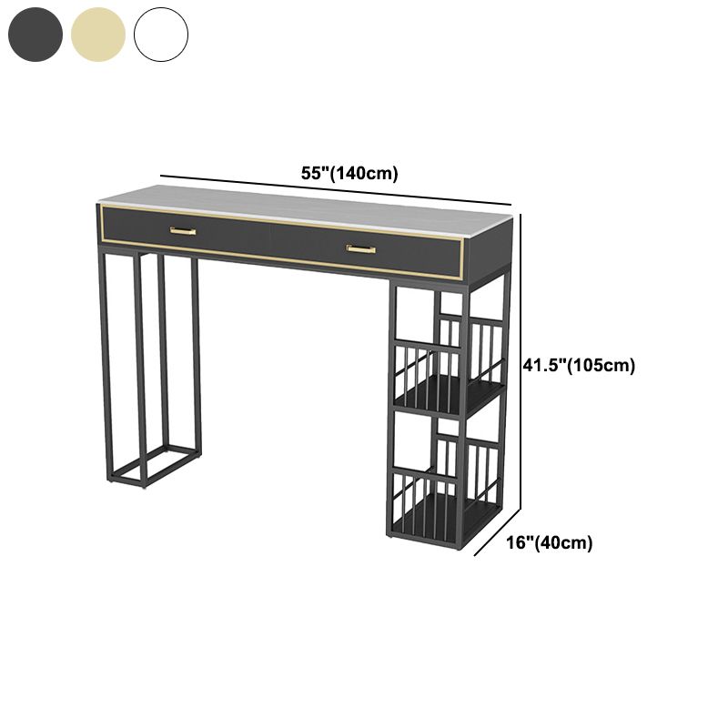 Glam Style Rectangle Bar Table Stone Fixed Bistro Bar Desk with Storage