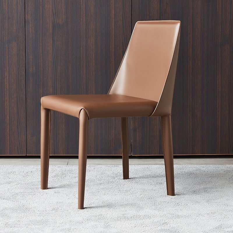 Minimalist Armless Solid Back Chairs Leather Dining Side Chair