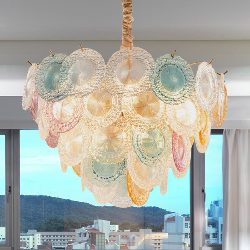 European Style Multi-Colored Chandelier Circle Panel 11 Lights Crystal Ceiling Pendant for Bedroom