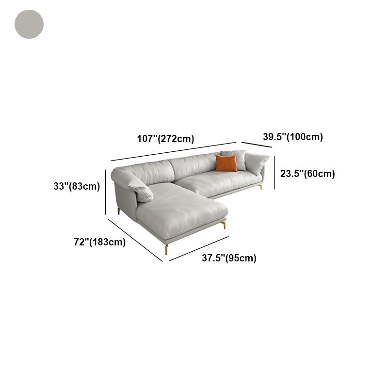 White Sectional Feather Padded Leather Sofa with Pillow Back