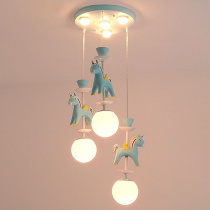 Horses Pendant Lighting Fixture Kids Style Metal Hanging Ceiling Light for Bedroom